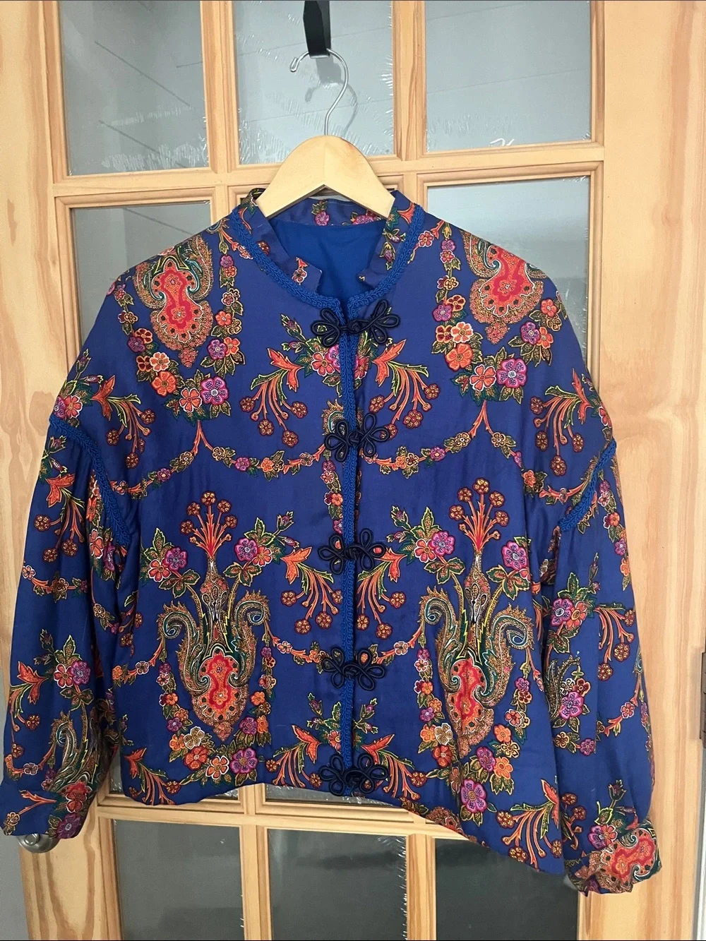 Blue Floral Embroidered Suzani Jacket - handmade/custom Asian jewel tone crop